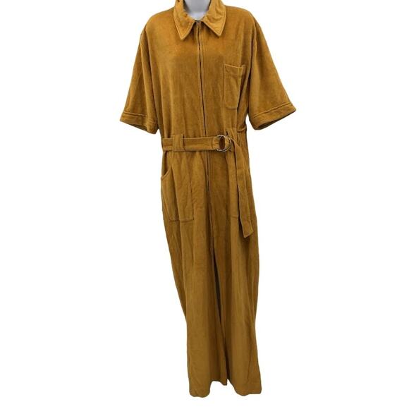 State Maine Vintage goldenrod jumpuit large Velveteen One Piece Wide lapel - Picture 1 of 16